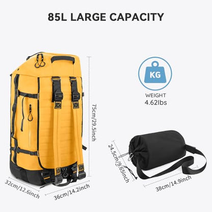 85L 29“ Foldable Rolling Backpack with Wheels, Soft-side Travel Duffle Bag with Separate Shoe Compartment, Full Quilted Bottom, Yellow - color: Yellow