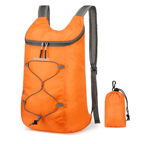 levayhill 16L Foldable Hiking Backpack,Small Packable Daypack,Orange | Lightweight ,Outdoor Collapsible Rucksack,Ultralight Folding Back Pack, Water Repellent, Men Women Travel Gym, Easy Carry-on - color: Orange