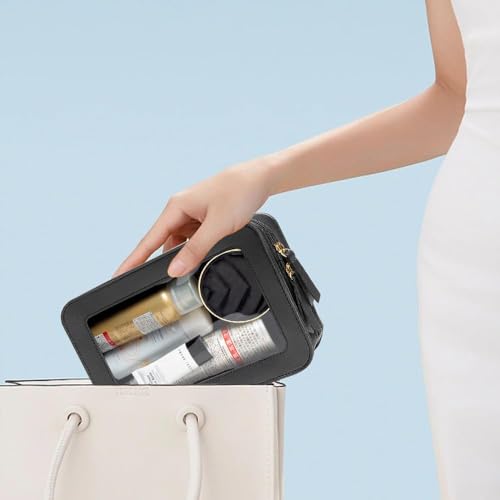 Clear Makeup Bag, Black Travel Makeup Pouch Toiletry Bag for Women Waterproof Small Cosmetic Bag Case Small Make Up Bag with Zipper Car Organizer Car Essentials for Women Men - color: BLACK1