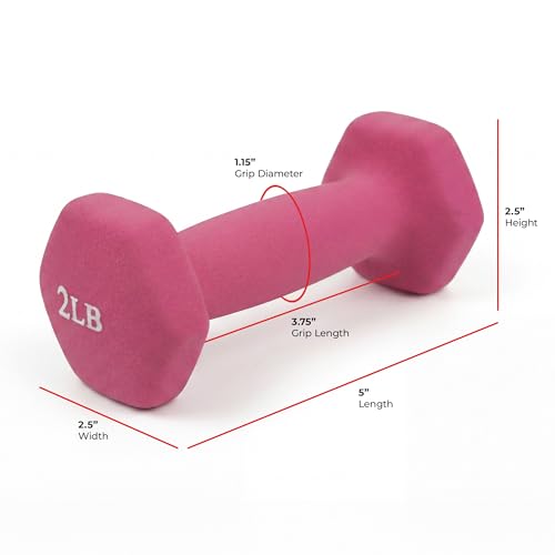 Sunny Health & Fitness Neoprene Coated Hex Shaped Dumbbell Non-Slip Fitness Weights for Home Gym Exercise, Full Body Workout Strength Building, Weight Loss, Sold in Pairs - Sizes - 2LB, 5LB, 8LB, 10LB - style: 2 Pounds