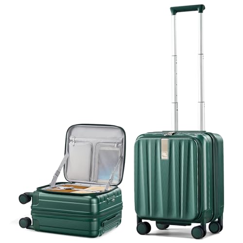 Hanke Top Opening Carry-On - Expandable 16 Inch Airline Approved Spinner | Easy-access top opening,360° spinner wheels,lightweight expandable hardshell, fits overhead bins,for overnight business trips - color: Blackish Green, size: 16 Inch Expandable
