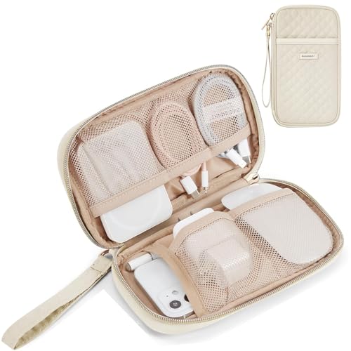 BAGSMART Cord Organizer Travel Cable Organizer Bag Tech Electronic Organizer Travel Case, Travel Essentials for Charger, Cable, Phone, Flash drive, Single Layer - Beige - color: Single Layer Quilted Beige