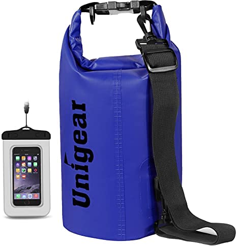 Unigear Dry Bag Waterproof, 2L/5L/10L/20L/30L/40L Floating and Lightweight Bags for Kayaking, Boating, Fishing, Swimming and Camping with Waterproof Phone Case - color: Blue, size: 2L