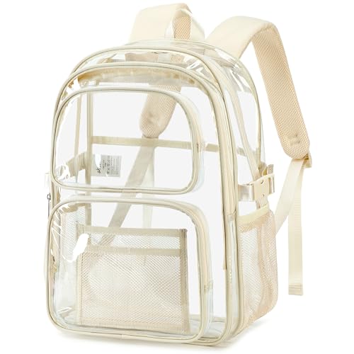 abshoo Large Heavy Duty Girls Clear Backpack for School Bookbag Transparent Multi Pocket Backpacks for Women (Beige) - color: Beige