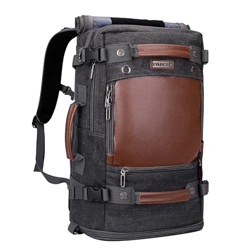 WITZMAN Travel Backpack for Men Women Carry on Luggage Backpack Canvas Rucksack Duffel bag with Shoe Compartment（A2020 black） - color: 18.5 Inch Black