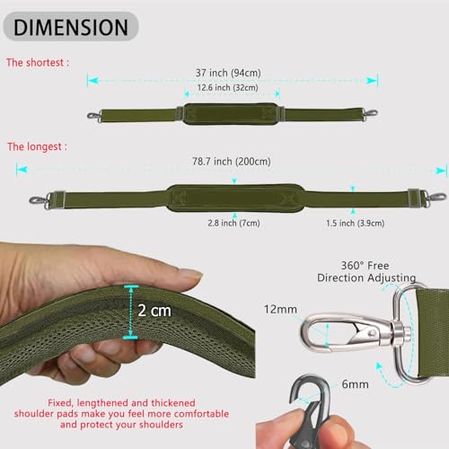 ZINZ 79 inch Shoulder Strap, Extra-thick Fixed Cushion Pad and Dual Clasps Universal Replacement Strap with Metal Swivel Hooks for Laptop Bags, Luggage Bags, Camera, Crossbody(Army Green) - color: Army Green