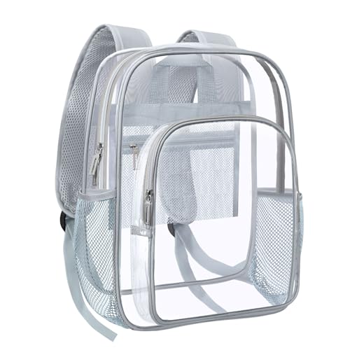 HEEYA Clear Backpack Heavy Duty Transparent Backpack for Security, Sports, Work, Travel, Stadium - color: Grey