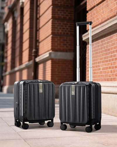 Hanke Top Opening Carry-On - Expandable 16 Inch Airline Approved Spinner | Easy-access top opening,360° spinner wheels,lightweight expandable hardshell, fits overhead bins,for overnight business trips - color: Jet Black, size: 16 Inch Expandable