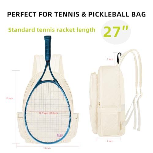 YEEGO DIRECT Tennis Bags for Women, Tennis Backpack Pickleball Racket Bags,Water-Resistant Sling Tote Padel Bag for Pickleball Tennis Badminton, Cute Gifts for Women Girl, Duffle Bag Gym Travel - color: Beige