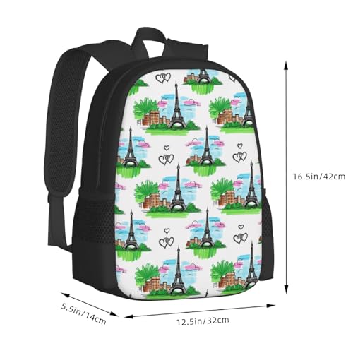 Lightweight Polyester Daypack Eiffel Tower Paris, Anti Theft Large Capacity Travel Hiking Backpack Unisex Carry On Bag for Outdoor Commute Business Use - color: Design (901)