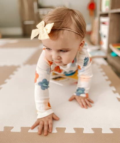 Extra Thick Baby Play Mat Tiles Non-Toxic Foam Floor Puzzle Mat Extra Large Interlocking Activity Playmat for Infants Toddlers Kids Crawling Tummy Time 74x74 Inches (Beige/White) - color: Beige/White