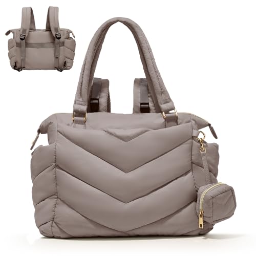 Diaper Bag Tote, Diaper Bag Backpack,Puffer Tote Bag with Pacifier Case, Lightweight Mommy for Hospital, Puffy with 10 Pockets, Convertible Baby for Travel,Khaki - color: Khaki