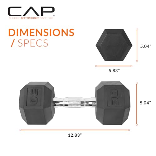 CAP Barbell Coated Hex Dumbbell Weight - Single | 10-120 lbs | Multiple Options - size: 30 lb, style: Chrome Handle