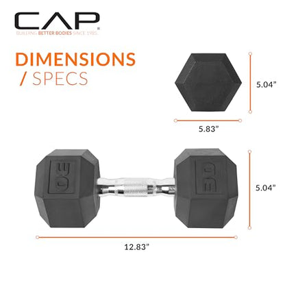 CAP Barbell Coated Hex Dumbbell Weight - Single | 10-120 lbs | Multiple Options - size: 30 lb, style: Chrome Handle