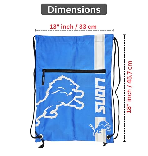 FOCO Detroit Lions NFL Drawstring Backpack with Zippered Pocket — Officially Licensed, Cordura Nylon - color: Detroit Lions