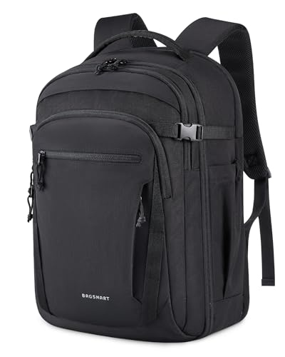 BAGSMART Travel Backpack for Men Women, Carry On Backpack Flight Approved TSA Friendly with USB Charging Hole Lightweight Weekender Bag Casual Daypack 17.3 Inch Laptop Business Work Backpack, Black - color: Black