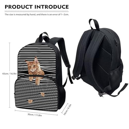 Talayituse Cat Stripe Print School Bags for Kids Girls Boys Backpack with Front Zipper Pocket and Adjustable Shoulder Strap Book Bags Casusal Travel Daypack Middle High School Bookbag - color: Cat Stripe