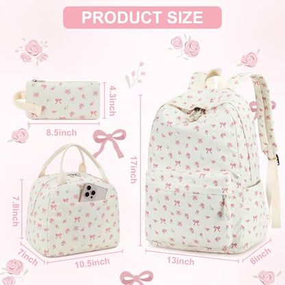BTOOP School Backpacks for Teen Girls Bookbags Lightweight Kids Backpack School Bags Set with Lunch Box Pencil Case - color: A-pink Bow-flower