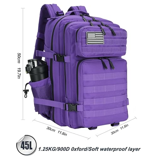 45L Military Tactical Backpack Hiking Backpacks Tactical Gear Camo Back Pack Army Molle Bag Rucksack Fitness Daypack - color: Purple