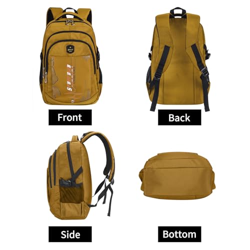 goldwheat School Backpack For Teen Boys, Lightweight Water-Resistant Boys Bookbag With Computer Compartment Fits 15.6" Laptop - color: Khaki