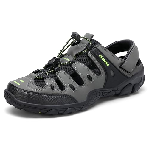 SAGUARO Men's Sport Sandals Adjustable Strap Closed Toe Outdoor Hiking Sandal Beach Water Shoes - color: Green, size: 9.5 Women/7.5 Men