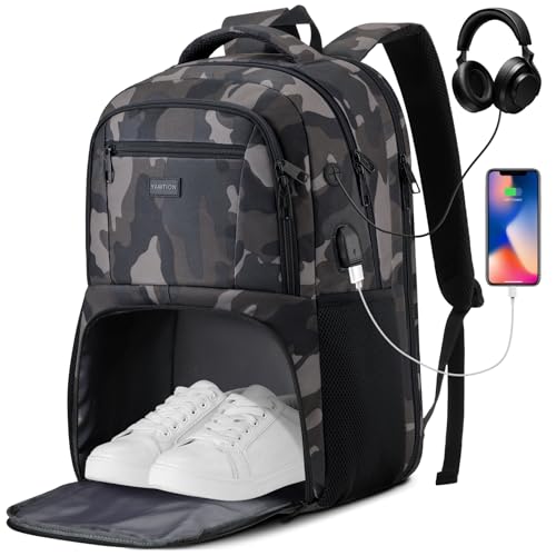 YAMTION 17,3 Inch Gym Backpack for Men,Laptop Backpack with Shoe Compartment,Workout Sports Bag with USB Port for Gym,Sports,Camping,Hiking - color: Camblack