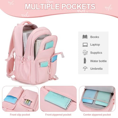 DIGOBAY 3PCS Girls Backpack for School, Kids Backpack for Girls with Lunch Bag Pencil Case, Kids Bookbag Teen Girl Backpacks for Elementary Middle High College School (Pink) - color: Pink