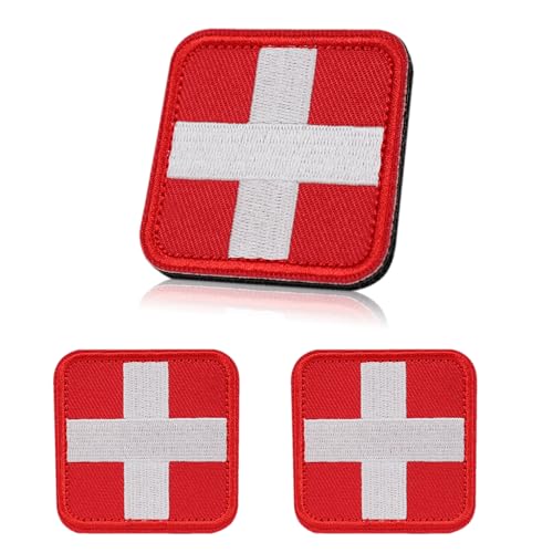 2x2-Inch Embroidered Medical First Aid Patch Cross Red Appliques with Hook & Loop for Tactical Backpacks Pouches Bags Jackets, 2 Pack - color: Red