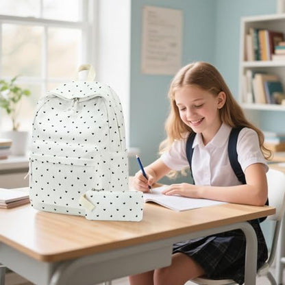 Bluboon School Backpack Set Girls Womens Laptop Bookbag Casual Daypack Fits 15 inch Laptop with Lunch Tote Bag and Pencil Bag - color: Black Heart - White