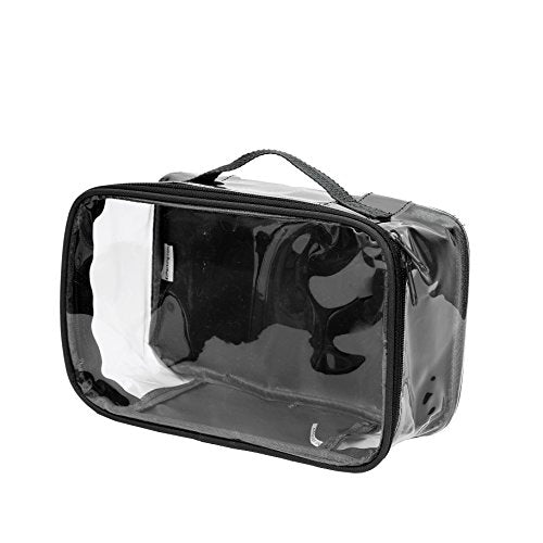 Small Clear Travel Packing Cube/See Through PVC Plastic Pouch for Carry On Suitcase, Backpack or Diaper Bag/Transparent Multipurpose Accessories, Makeup & Underwear Organizer w/Handle (Black) - color: Black