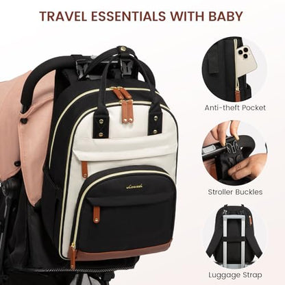 LOVEVOOK Diaper Bag Backpack, Baby Bag with Changing Pad, Large Diaper Backpack Boy Girl, Waterproof Baby Registry Bag for Mom Dad with Stroller Buckles, Beige Brown Black - color: Beige Brown Black