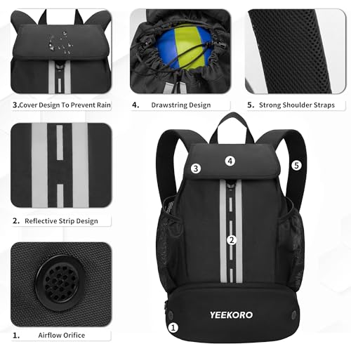 Soccer Backpack Multifunctional Sport Gym Bags with Dry-wet Separate & Shoe Compartment for Basketball Volleyball - color: Upgraded Black