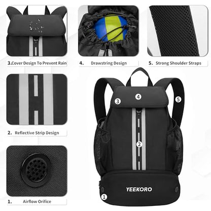 Soccer Backpack Multifunctional Sport Gym Bags with Dry-wet Separate & Shoe Compartment for Basketball Volleyball - color: Upgraded Black