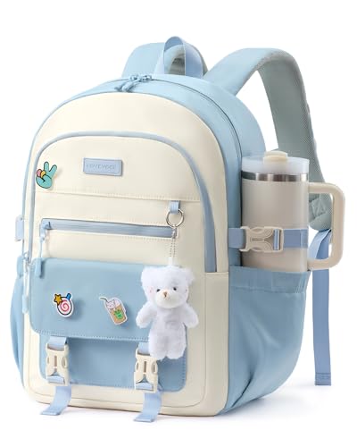 LOVEVOOK School Backpack for Teen Girls, Cute Student Bookbag Fits 15.6 Inch Laptop, Back to School Backpacks for 8-18 Teenager Kid, Large College Travel Back Pack with Water Bottle Holder Blue - color: Cream-gray Blue, size: 15.6 Inch