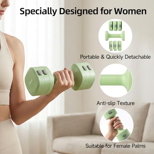 Lightweight Adjustable Dumbbell Kettlebell Set - 4 in 1 Free Weight Set with Kettlebell Grip Converter, Each 2.2 3.3 4.4 5.5lb Quick Change Weight Women Dumbbell Set for Small Spaces Home Gym - color: Dumbbell Green