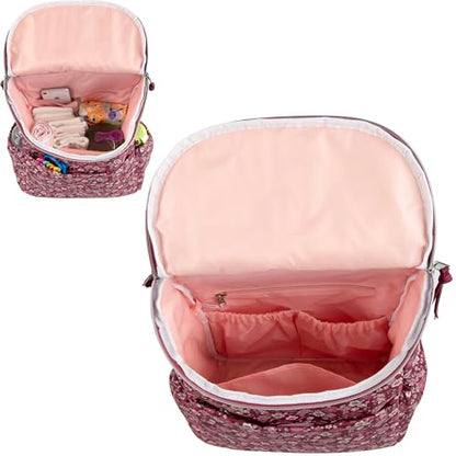 Multi-Function Floral Diaper Backpack and Travel Nappy Baby Bag with Changing Pad and Stroller Straps - color: Burgundy Floral