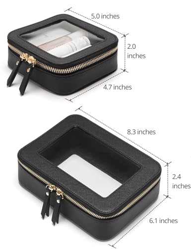Popvibe Clear Makeup Case Toiletry Bag Travel Medium Clear Cosmetic Bag with Zipper, Make Up Bag Organizer Traveling TSA Approved Transparent Bag Car for Essentials, Mini & Medium, Black - color: Black, style: Mini & Medium