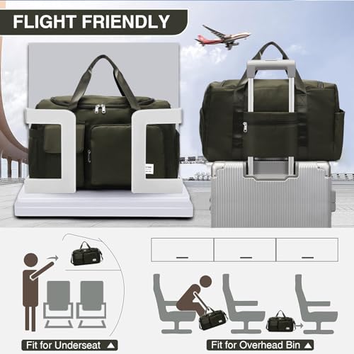 Small Gym Bag for Women, Travel Duffle Bag Carry On Weekender Bag with Shoe Compartment - color: 09#Army Green, style: Gym Bag&toiletry Bag