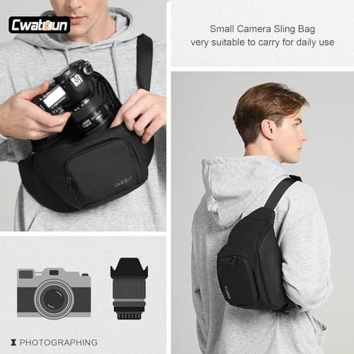 Cwatcun Waterproof Camera Waist Bag Compact Camera Case, Lightweight Portable Fanny Pack, Daily Carry Storage Case Crossbody Bag for Canon, Nikon, Sony, Fuji DSLR/SLR/Mirrorless Camera, Lens, Black - size: Small