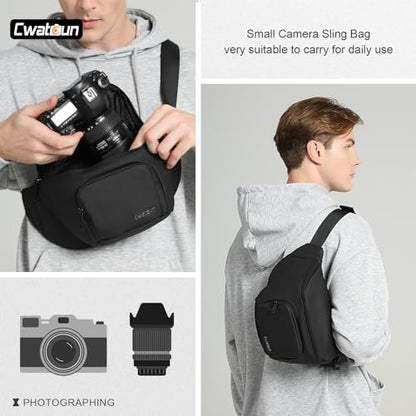 Cwatcun Waterproof Camera Waist Bag Compact Camera Case, Lightweight Portable Fanny Pack, Daily Carry Storage Case Crossbody Bag for Canon, Nikon, Sony, Fuji DSLR/SLR/Mirrorless Camera, Lens, Black - size: Small