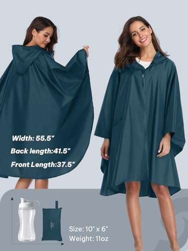 SaphiRose Unisex Rain Poncho Waterproof Raincoat Hooded for Adults Women with Pockets - color: Deep Blue