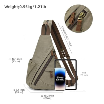 KouLi Buir Canvas Sling Bag - Small Crossbody Backpack Shoulder Casual Daypack Rucksack for Men Women - color: Olive Green