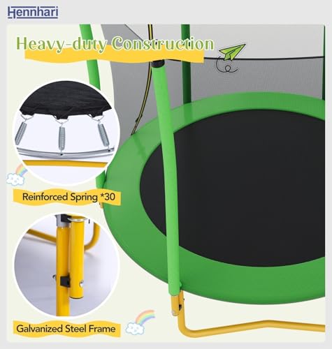 5 FT Kids Trampoline with Safety Enclosure Net, Indoor Outdoor Toddler Trampoline with U-Shaped Legs & Foam Poles, Mini Trampoline for Kids - color: Green