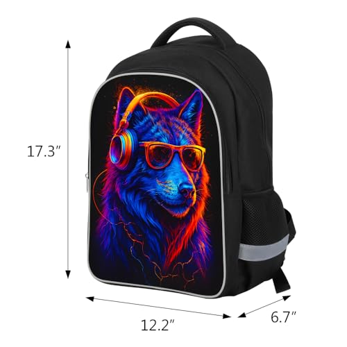 HiMagics Ergonomic School Backpack for Boys Girls - Lightweight Elementary Middle High Schoolers Bookbag with Multi-Pockets, Durable Kids School Bag for 6-18 yrs students Wolf Pattern - color: A11-wolf