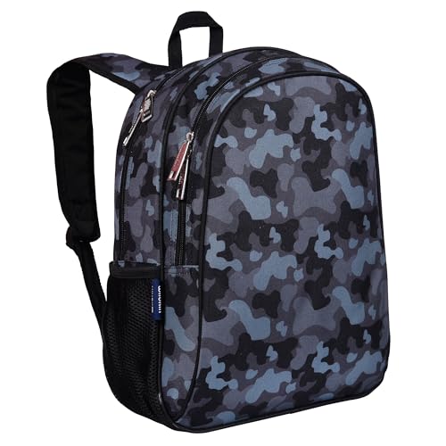 Wildkin 15 Inch Backpack for Boys/Girls, Black Camo | Ages 5-10, padded straps, side water bottle pocket, coordinates with matching Wildkin lunch box and water bottle. - color: Black Camo