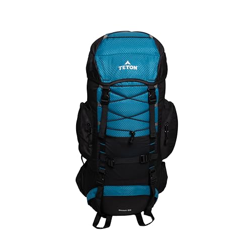 Teton 55L Scout Internal Frame Backpack for Hiking, Camping, Backpacking, Rain Cover Included, Pacific - color: Pacific, size: 55L