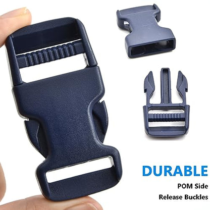 1 inch Buckles Straps Set with 10 Yards Nylon Webbing Strap,10 pcs Quick Side Release Plastic Buckle, 20 pcs Tri-Glide Slide Clip for Luggage Strap, Backpack Replacement (Navy Blue) - color: Navy Blue