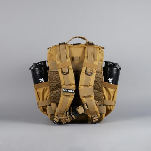 WOLFpak 25L Athletic Gym Backpack (Khaki) Durable 1000D Waterproof Oxford Material with MOLLE Webbing, Laptop Pocket & Dual Cup Holders - color: Khaki