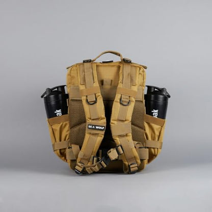 WOLFpak 25L Athletic Gym Backpack (Khaki) Durable 1000D Waterproof Oxford Material with MOLLE Webbing, Laptop Pocket & Dual Cup Holders - color: Khaki