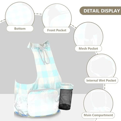 JUNZAN Plaid Grid Drawstring Backpacks Sports Gym Bag With Water Bottle Holder String Backpack Bag Waterproof Blue Yellow